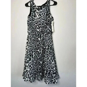 Voir Voir ANIMAL PRINT SLEEVELESS FIT & FLARE DRESS Leopard Cheetah 10 NEW 1368